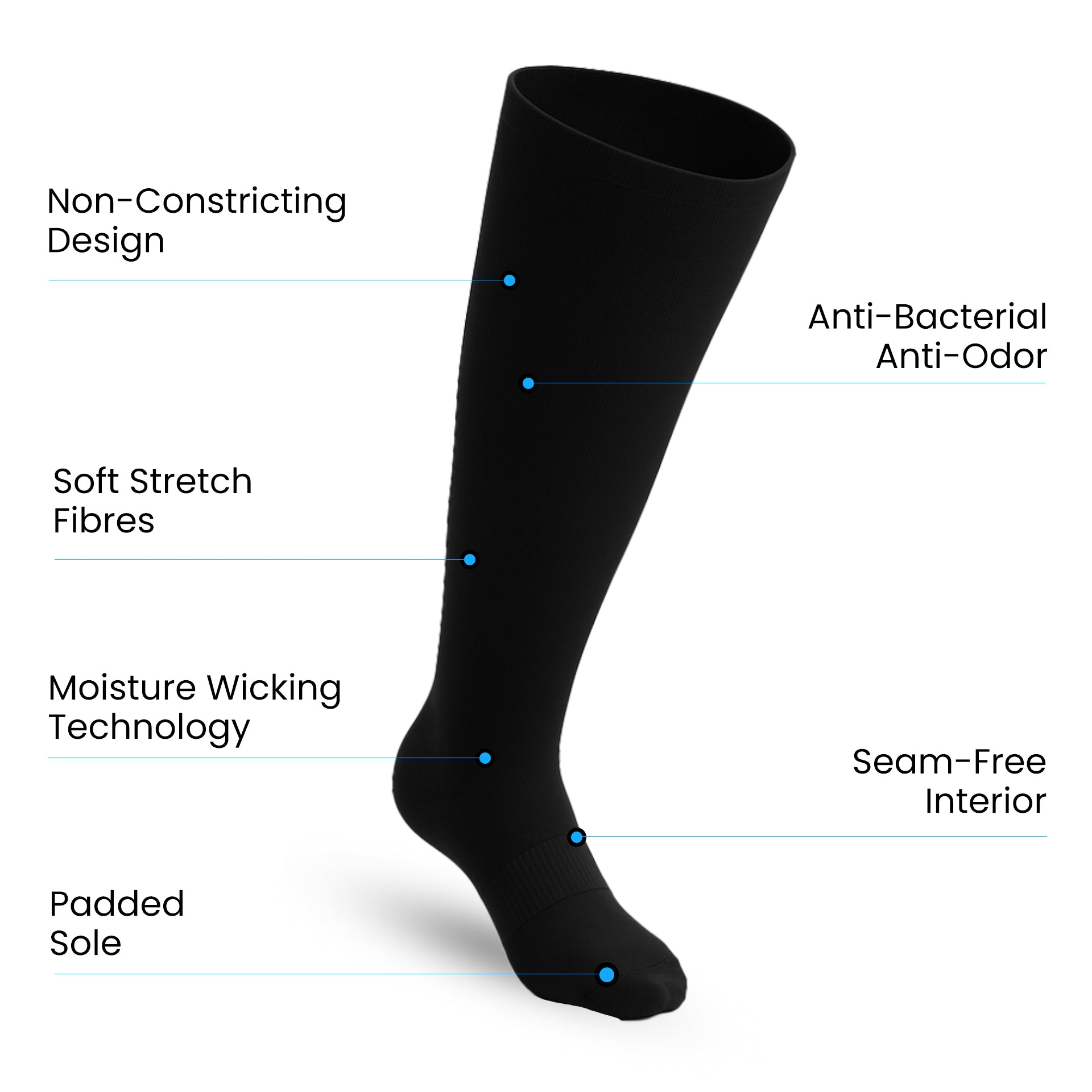 Lot de 3 Padded Extra-Stretch Knee Chaussettes - Noir