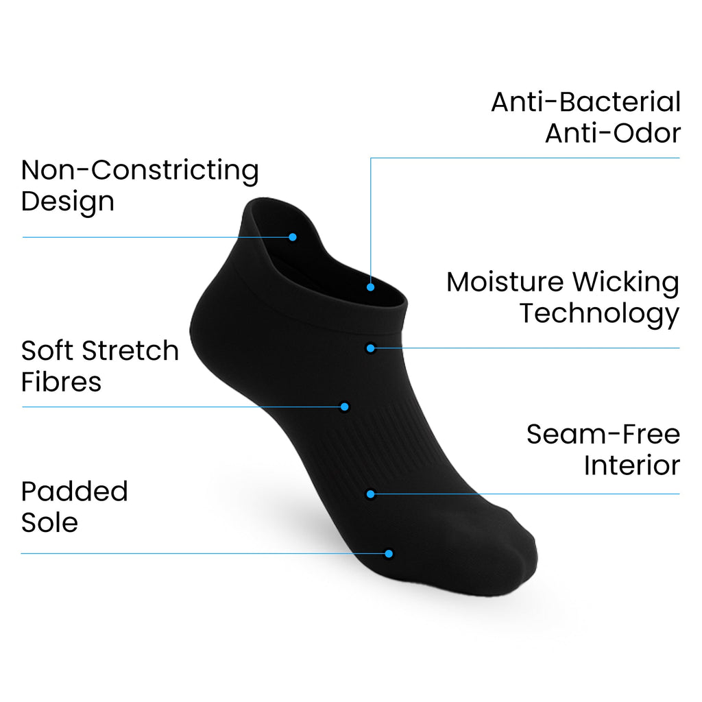 Lot de 6 Padded Stretch Diabetic Ankle Chaussettes - Noir