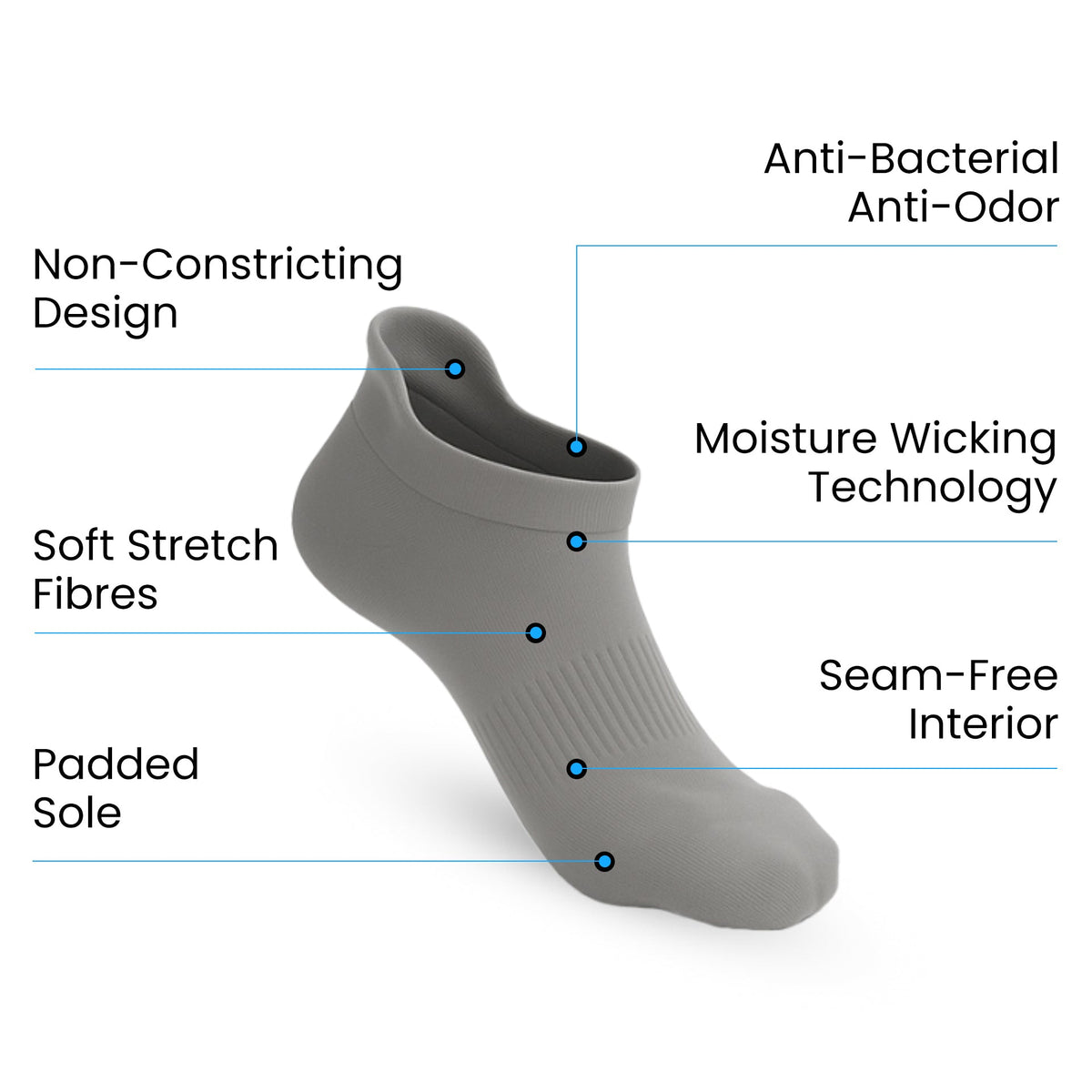 Lot de 3 Padded Extra-Stretch Ankle Chaussettes - Gris