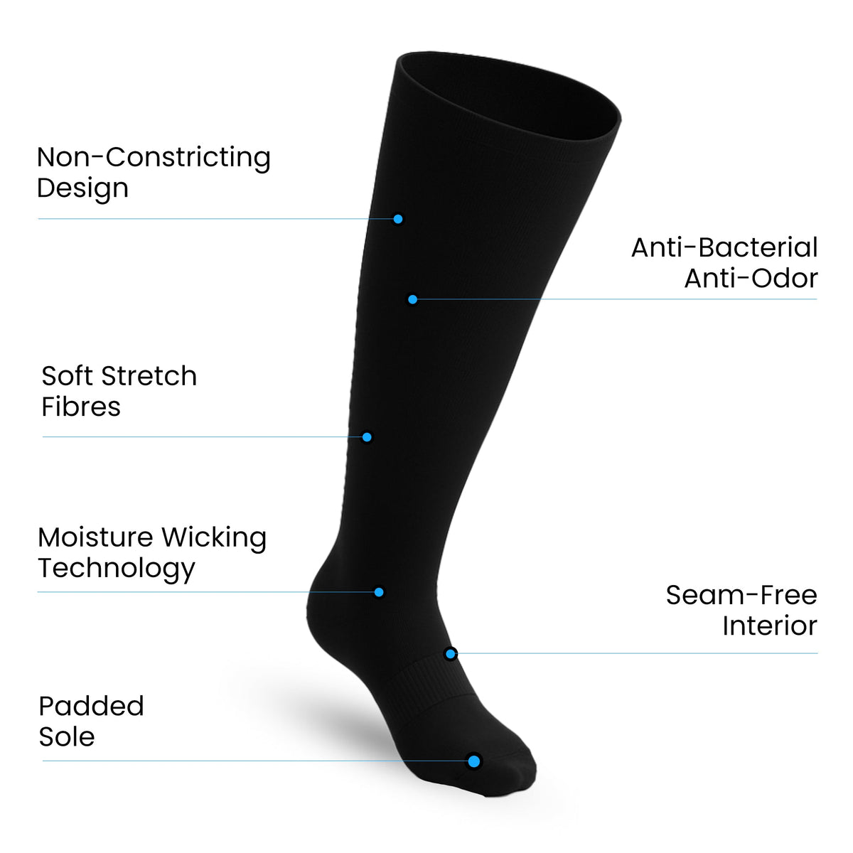 Lot de 3 Padded Extra-Stretch Knee Chaussettes - Noir